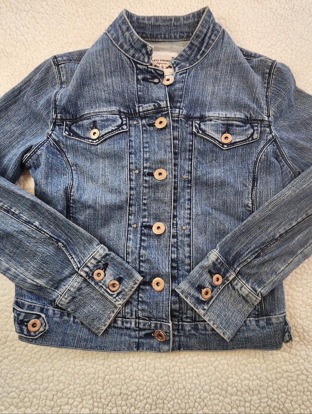 Levi's Signature Women's Blue Denim Jean Jacket Medium Copper Buttons Sz M